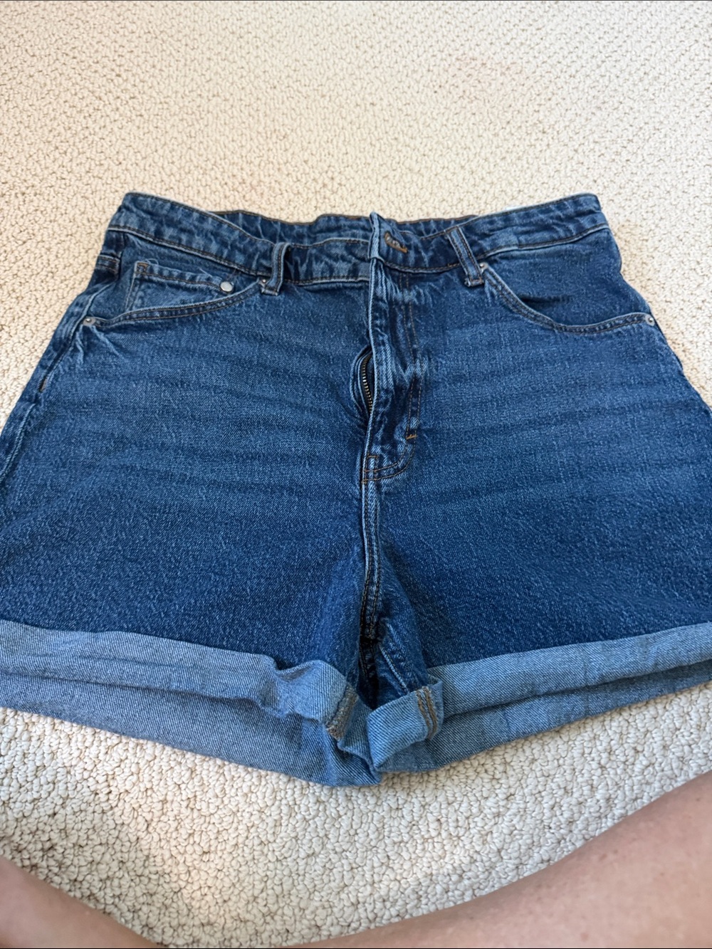 H&M Dark Blue High-Rise Rolled Hem Denim Shorts